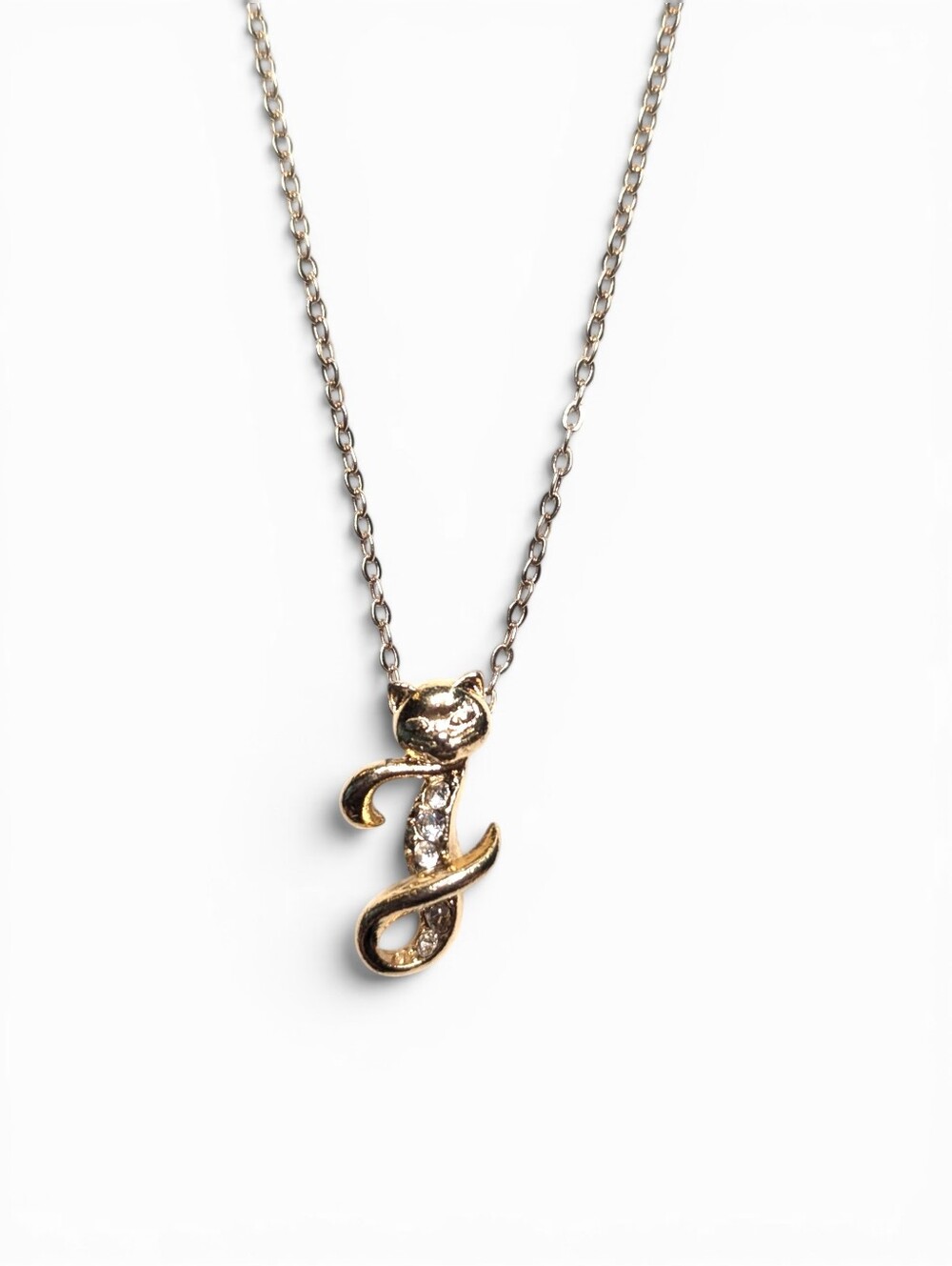 Vintage Avon Goldtone Cat Initial J Pendant Rhinestone Necklace